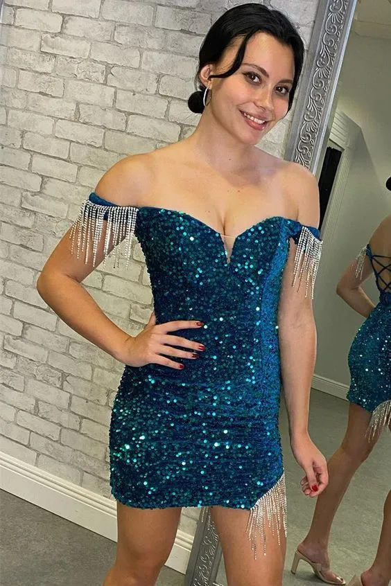 2024 Senior Homecoming Dresses Sequined Tight Homecoming Dresses With Tassels, LTP3197