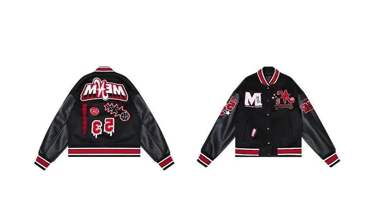 Bomber Jacket Men Women Flocking Hip Hop Loose Casual Patchwork Coat Unisex Embroidery High Street Varsity Baseball Outwear