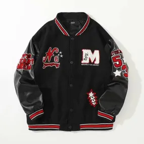 Bomber Jacket Men Women Flocking Hip Hop Loose Casual Patchwork Coat Unisex Embroidery High Street Varsity Baseball Outwear