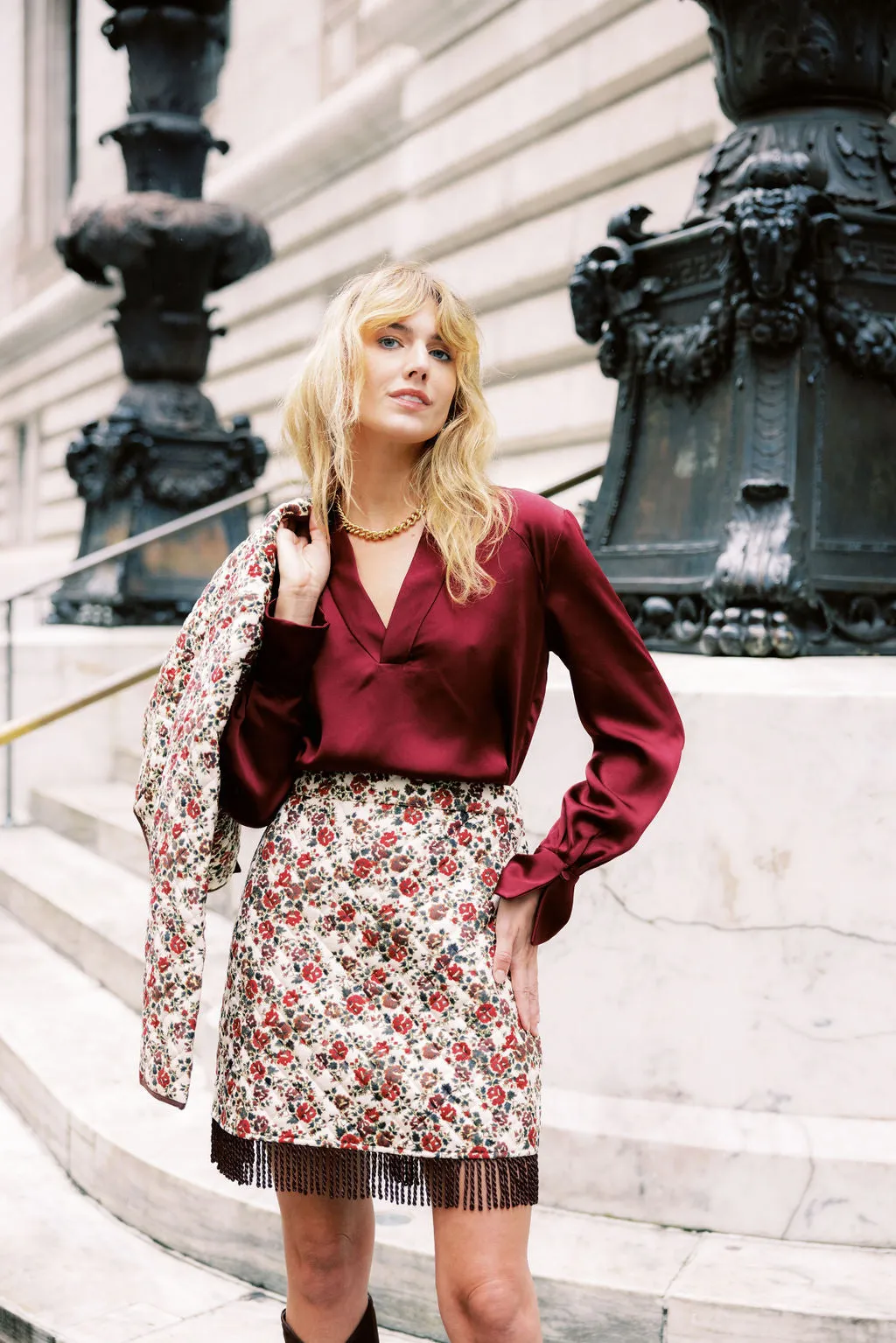 MASON'S DAUGHTER Ava Skirt, Quilted Floral Printed Velvet