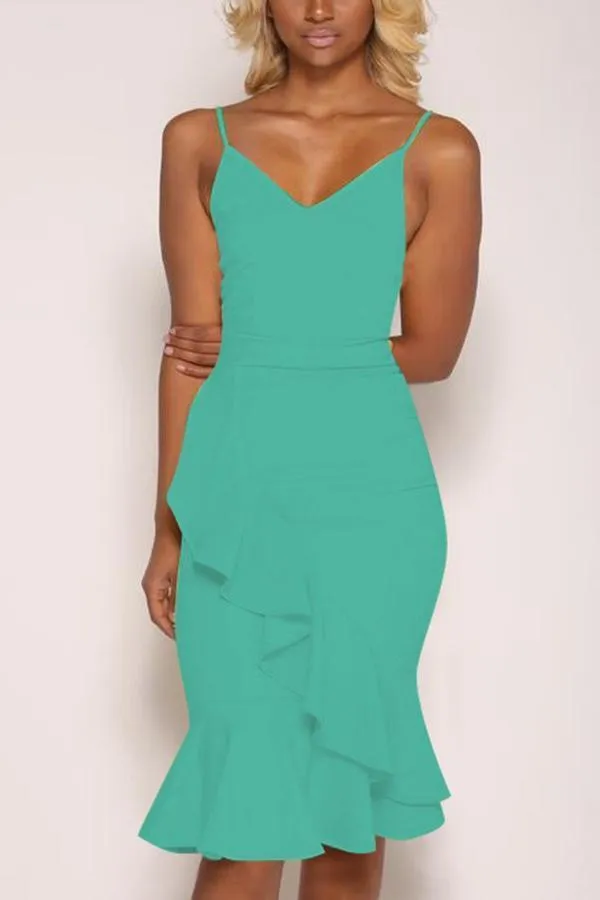 Sexy Plain Sleeveless Fishtail Bodycon Dress